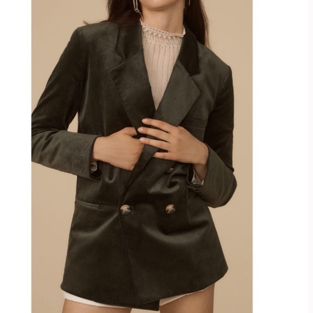 Anthropologie Dark Green Double-Breasted Blazer Sz 4